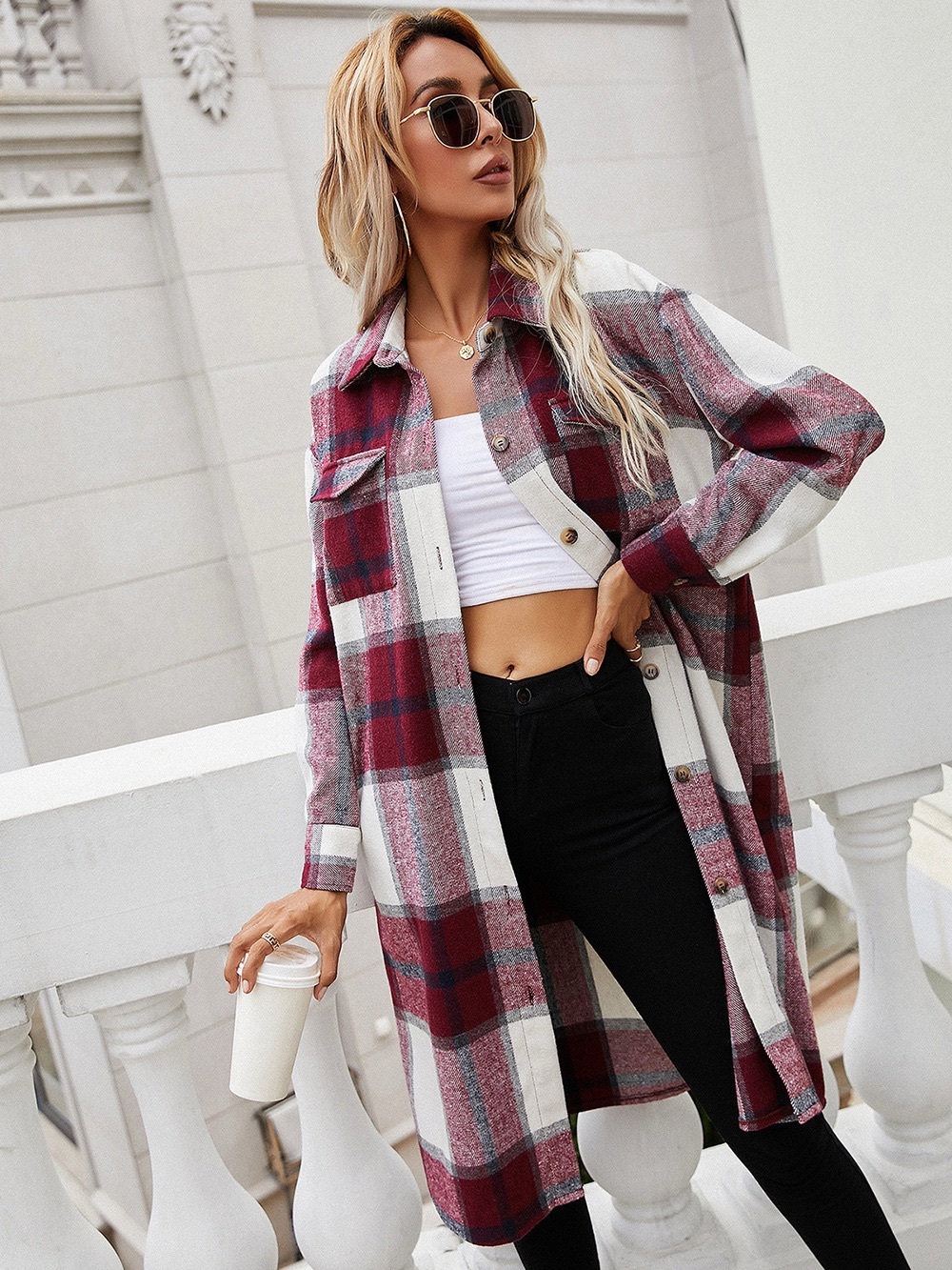 Ivy Lane Plaid Longline Shirt Jacket - Picture 1 of 4